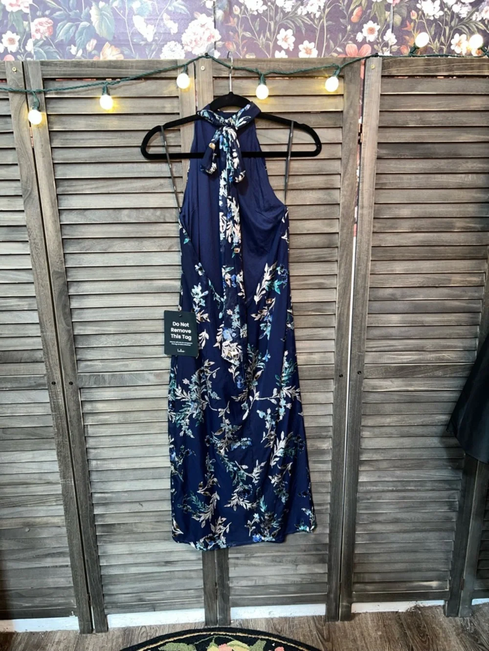 Lulu's Lizbeth Navy Floral Jacquard Backless Halter Midi Dress with Side Slit - Picture 5 of 15